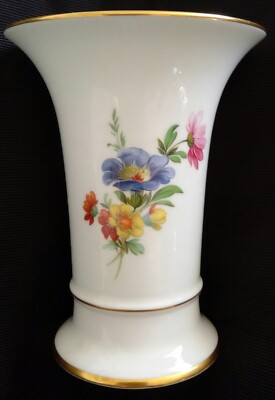 Vase Blumenvase, AK Kaiser Porzellan 1440, 794/2, Goldrand, Blumensträuße