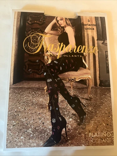 Trasparenze Platino Tights Opaque Black Floral Italy Size 3