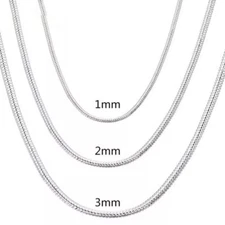 40-75CM 925 Sterling Solid Silver 1MM/2MM/3MM Snake Chain Necklace Women Jewelry