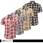 Men's Short Sleeve Checked Cotton Shirt Branded Red Blue Green Black S - 4XL