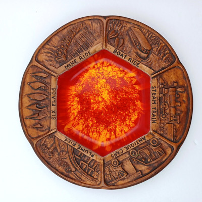 Vintage Six Flags 7 '' Souvenir Trinket Dish Volcano Red Orange Treasure Craft