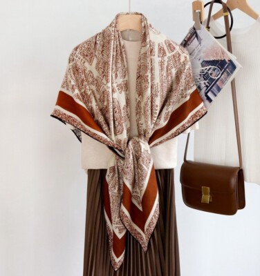 75% Cashmere & 25% Silk Street Print Double Face Square Shawl 53'' Wrap Scarf new