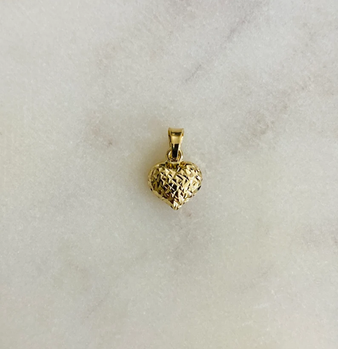 Echt 14K Gelbgold 11mm x 8mm Diamantschliff kleines gepufftes Herz Anhänger-YC1505 - Bild 3 von 9