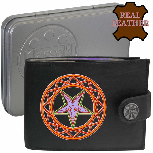 Baphomet Wallet Idol Symbol Occult Real Leather Men's Gift Tin RFID - Picture 9 of 28