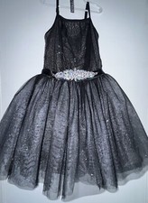 Girls Curtain Call Costumes Large Black Silver Sequin TuTu With Hair clip