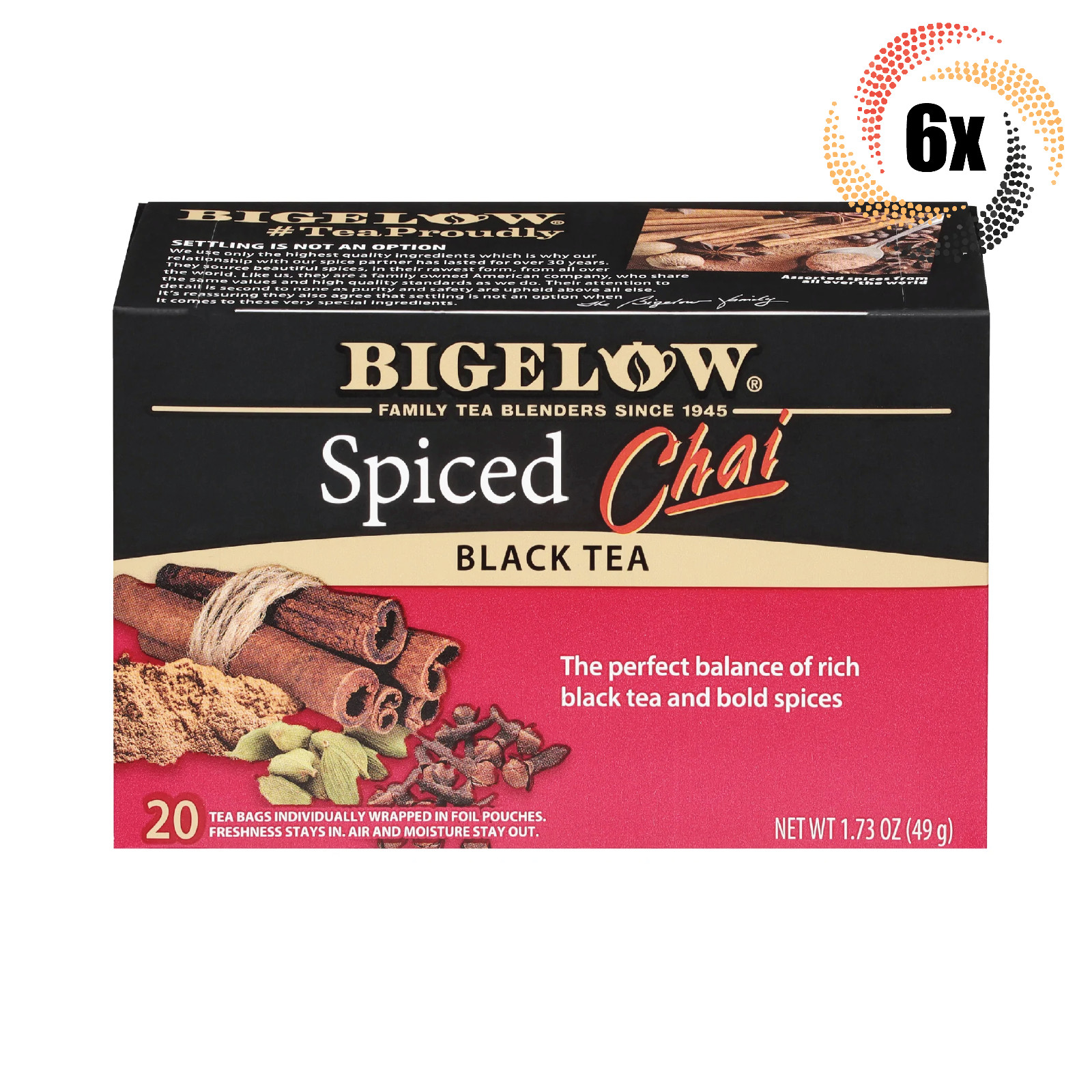 6 упаковок Натурального черного чая Bigelow Spiced Chai 20 пакетиков в коробке 173 унции 7090₽