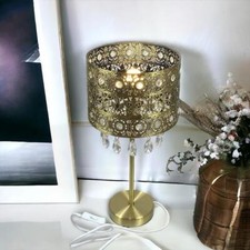 Bedside Metal Lamp Shade Table Lamp With Clear Pendent Droplets Style Bedroom