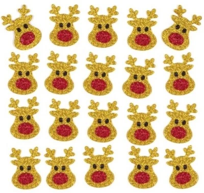 GILCHRIST Christmas Stickers Glitter Reindeer x20 Individual Self-adhesive Kids Craft 38mm