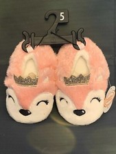 Wonder Nation Fuzzy Pink Infant Slippers Fox Crown Plush- Sizes 2,3,4,6