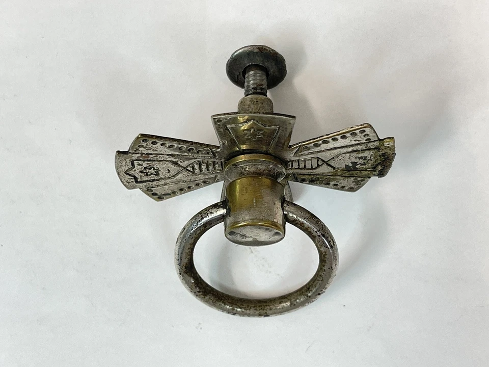 Gaveta antiga puxar latão niquelado gota anel alça estrela carretel armário - Imagem 3 de 4