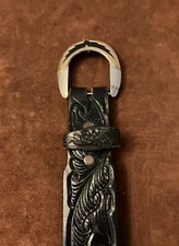 Two-tone Eagle Belt Buckle And Tooled Leather Belt - MINT - Size 32