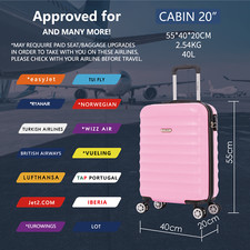 55x40x20 Ryanair Cabin Suitcase 4 Wheel HardShell Luggage Case Hand Carry On ABS