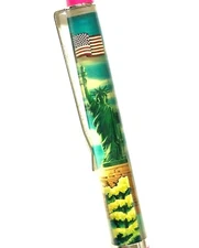 New York Statue of Liberty Floaty Pen Moving American Flag Souvenir Floating Vtg
