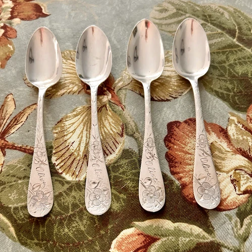 TOWLE Sterling Silver 1882 #43 Set of 4 Engraved Teaspoons 5 9/16" Mono "Olive"