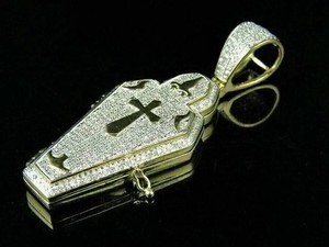 Authentic 2.7Ct Round Cut Moissanite Coffin Cross Pendant 14K Yellow Gold Plated