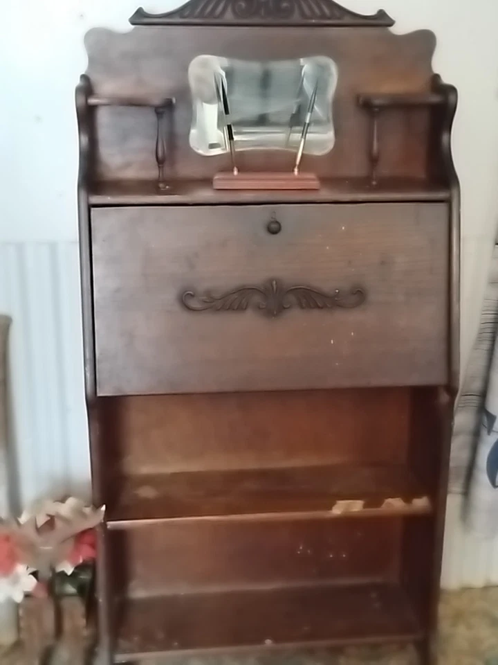 古董 Larkin Co. 维多利亚式橡木落前秘书桌带书架 — 第 2/3 张图片