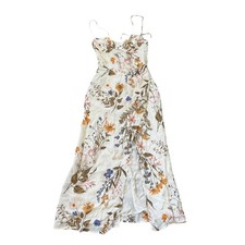 Reformation Kourtney Midi Dress Frolic Floral Cream Ivory Sweetheart Slit Tie 2