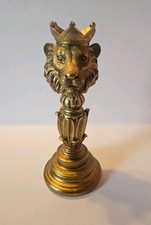 Antique Gold Coloured Resin Regal King Lions Head With Crown Candlestick Holder