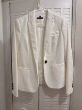 Tommy Hilfiger Women  s White Blazer Elbow Patches Button Lined Pockets 2