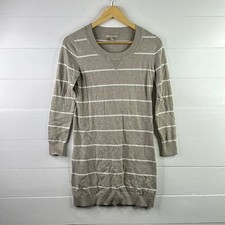 BANANA REPUBLIC Oatmeal White Striped Crew Neck Sweater Dress Long Sleeve Sz XS