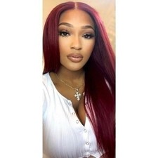 Burgundy Red Wig Long Straight Hair Synthetic Lace Front Wig Cosplay