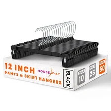 Black Pants Hangers 50 Pack, 12 Inch Skirt Hangers with Non-Slip Big Clips an...