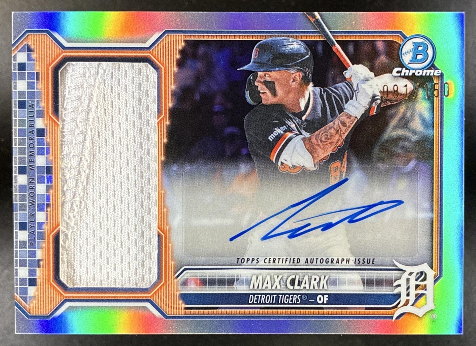 2026 Bowman Chrome #JCAR-MC Jumbo Auto Relic /150 MEM SP Max Clark