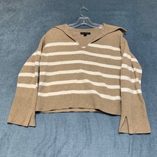 Banana Republic Sweater Womens XS Plateau Beige Striped Johnny Collar Ribbed Hem