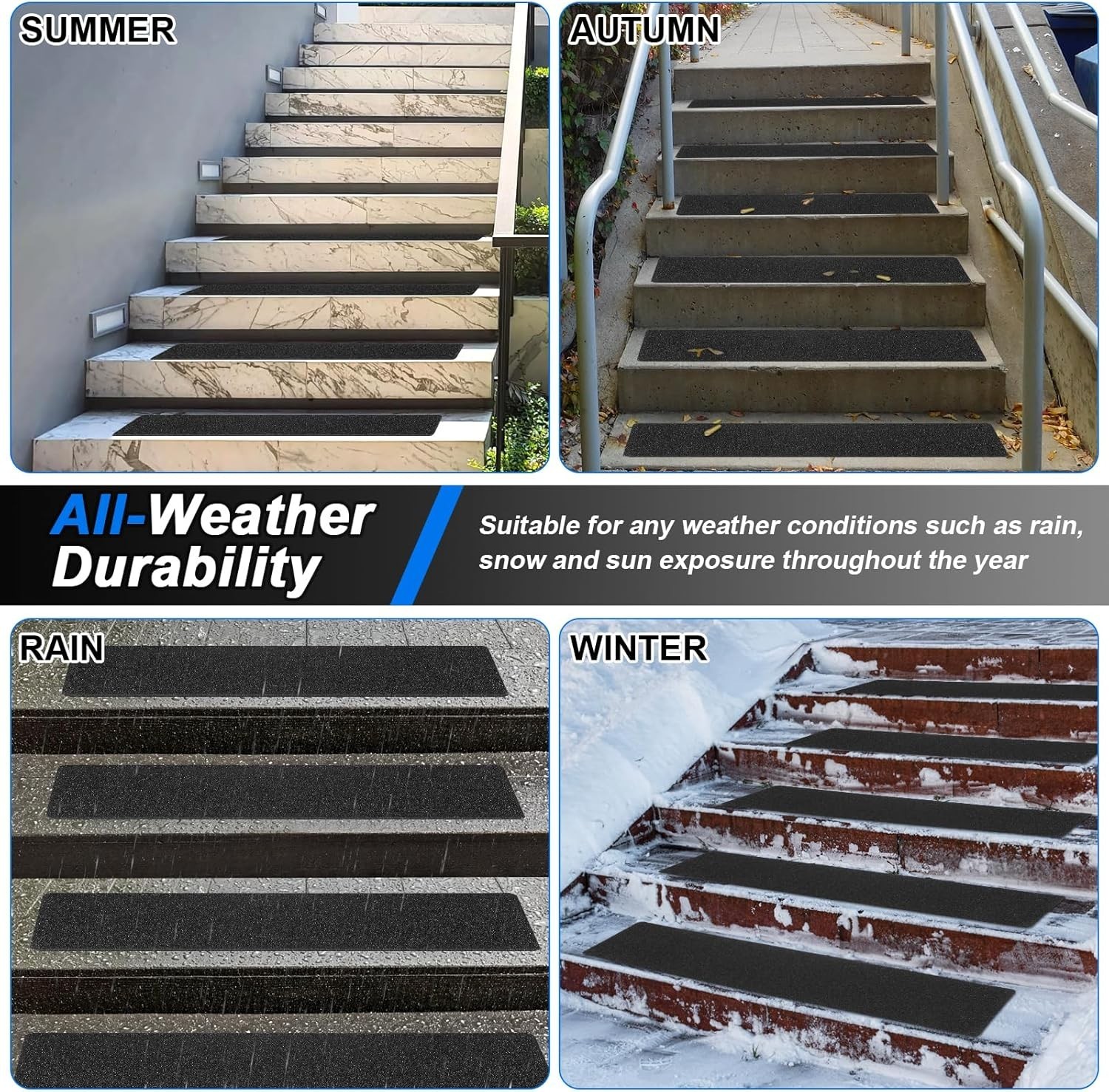 Outdoor Stair Treads Non Slip Strips 5 Pack 6” X 24” Anti Slip Grip Tape Black