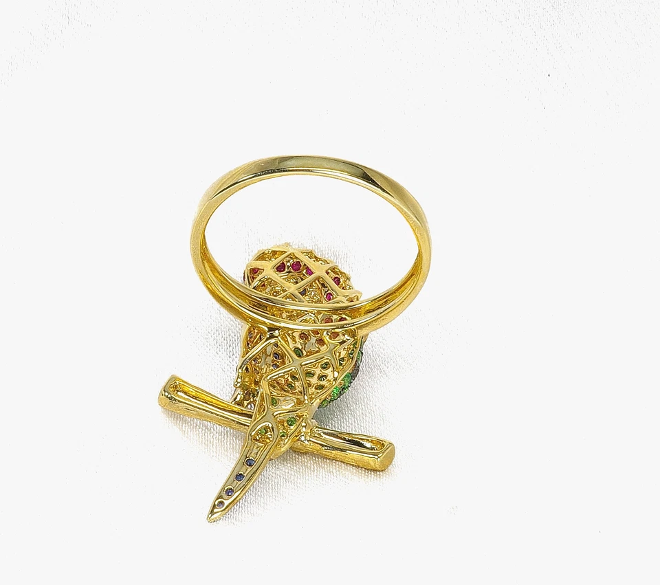 18K BIRD, PARROT, MACAW, RING, MULTI GEM, RUBY SAPPHIRE DIAMOND, YELLOW GOLD - Image 4 of 4