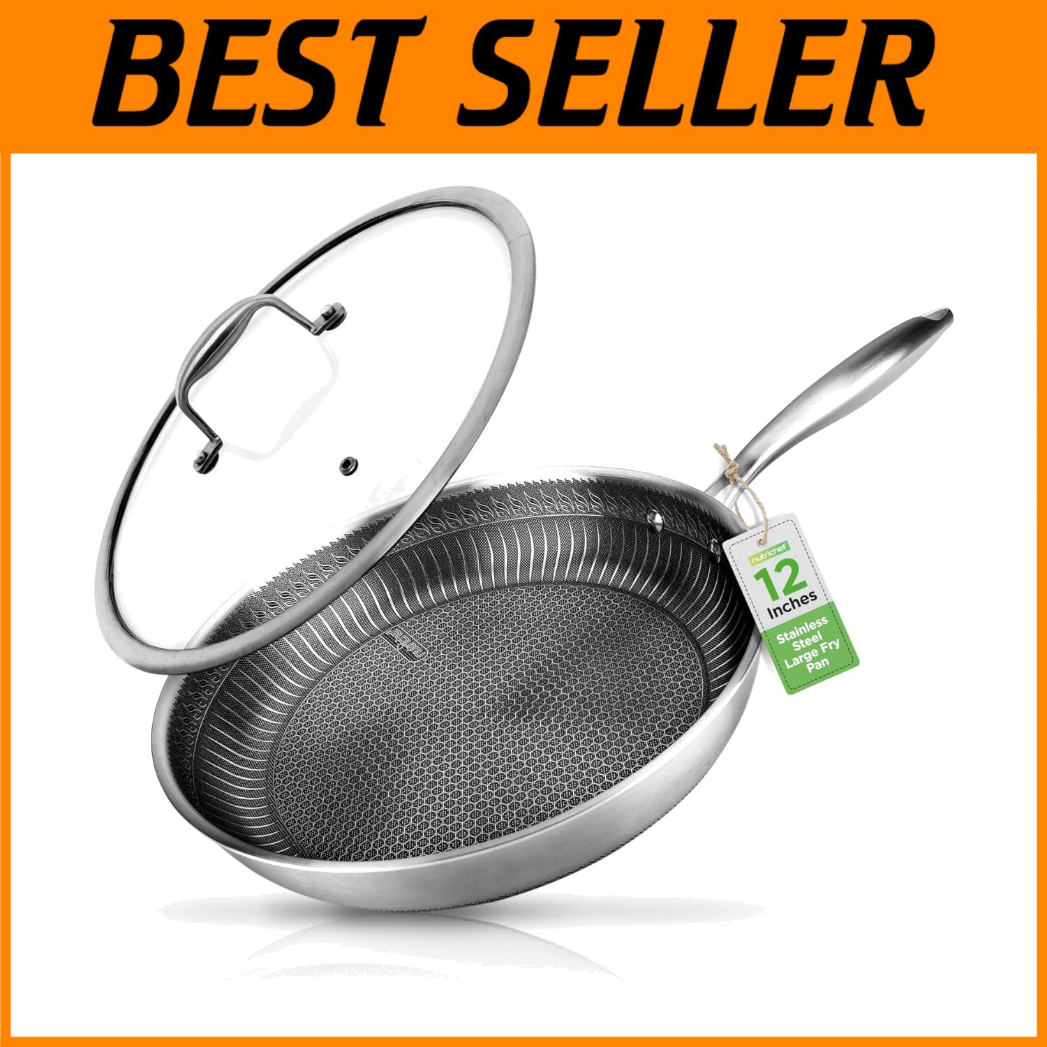 Elegant 12-Inch Stainless Steel Frying Pan by DAKIN - Non-Stick & Induction Ready