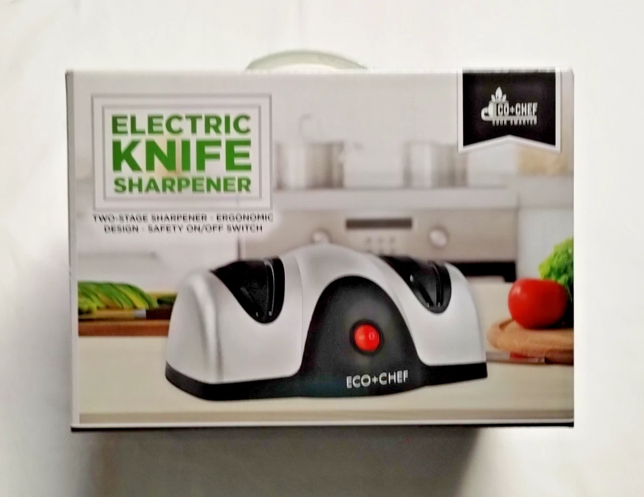 Electric Knife Sharpener ECO+CHEF Two Stage Sharpener Ergonomic Safety Design