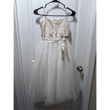 Khaki And Ivory David's Bridal Flower Girl Dress Size 6. Tan And Ivory Lace