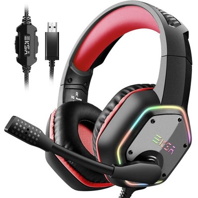 EKSA E1000 Gaming Headset, Computer Headphones with Noise Canceling K2, Red 
