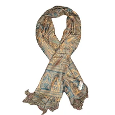 Pashmina Scarf Wrap Shawl 70% Cashmere 30% Silk Green Brown Amber Paisley 74x28