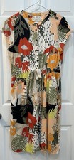 LOFT Tropical Midi Utility Pocket Shirtdress Sz 12P Floral Button Front Casual