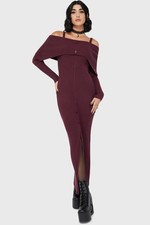 Killstar Dusk Empress Maxi Dress Womens Purple Off Shoulder Neck Long Sleeve