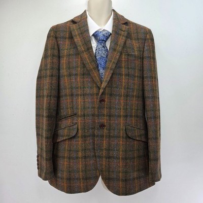 Crew Clothing Moon Tweed Blazer Men's 40R Brown Check Jacket Wool