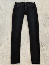 Hudson Jeans Women's 24 Black Denim Lydia Midrise Flap SPR Skinny Stretch Ankle
