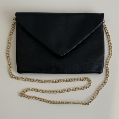 A New Day Black Envelope Clutch Purse with Gold Chain Strap