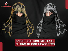 Medieval Chainmail Coif Headdress 16 Gauge 8mm Steel Armor LARP Knight Costume