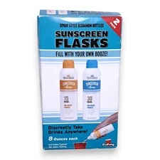 Sunscreen Flasks Spray Style Aluminum 8 Ounce Bottles 2-Pack Includes Funnel A5