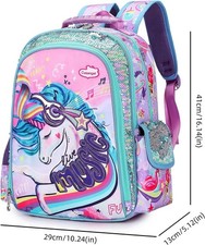 16  Girls Unicorn Backpack Sequin School Book Bag for Preschool Lightweight US