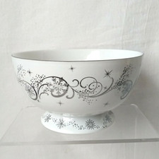 Temp-Tations Silver Metallic Christmas Eve Tree Footed 24oz Cereal Soup Bowl