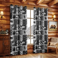 Rustic Cabin Curtains 2 Panels Country Style 52"W x 84"L Pack of 2 Grey