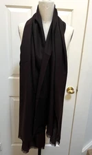 New Donna Karan Large 25" x 72" Cashmere/Scarf Silk Self Fringe Scraf Brown $395