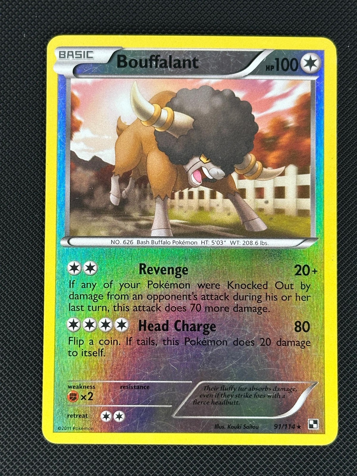 Bouffalant 91/114 Rare Black & White Pokemon Reverse Holo Near Mint