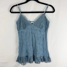Y2K Charlotte Russe Sz L Babydoll Crinkle Cami Lace Trim Fairy Coquette Ethereal