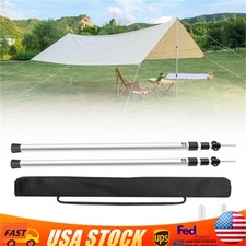 2× Tent Pole Telescopic Adjustable Tarp Poles for Camping Canopy Awning Shelter