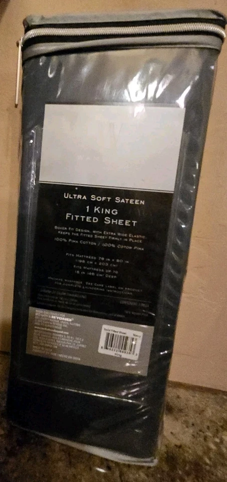 Wamsutta Pima Sateen 525 Thread Count King Fitted Sheet Navy Wrinkle Free - Image 2 of 3